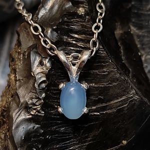 Blue Chalcedony gemstone silver pendant necklace